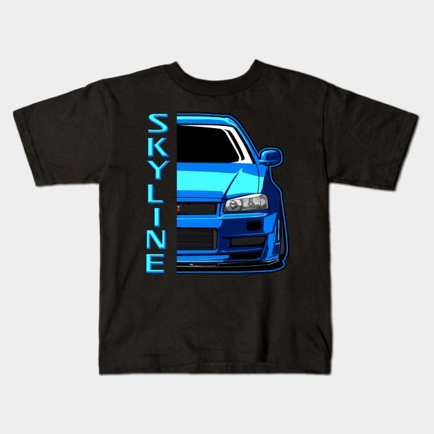 skyline r34 gtr godzilla jdm japan paul walker fast and furious Kids T-Shirt by ASAKDESIGNS